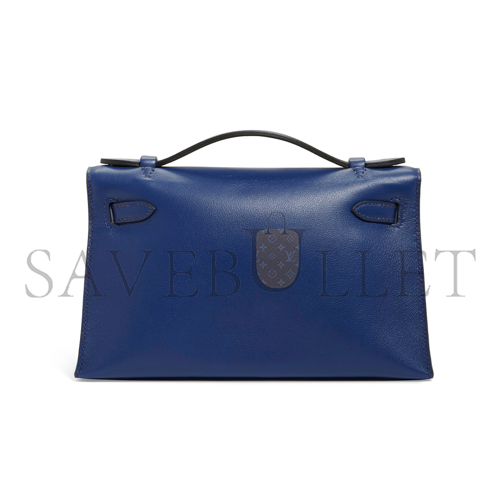 HERMÈS MASTER A BLEU SAPHIR SWIFT LEATHER KELLY POCHETTE WITH GOLD HARDWARE (22*14*7cm) 